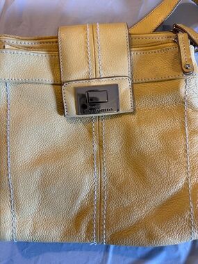 Tignanello Lemon Yellow Leather Crossbody with Silver-Tone Hardware